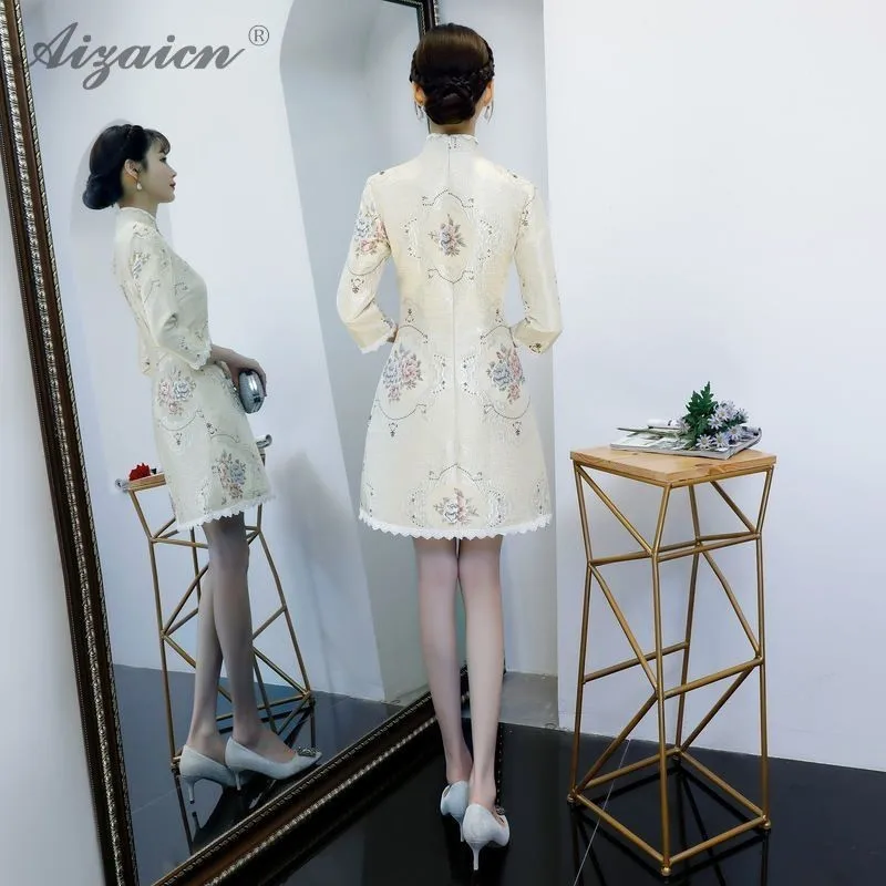 Высококлассное жаккардовое переплетение Cheongsam китайское модное китайское традиционное платье Qi Pao Восточный стиль платья с вышивкой Qipao зима