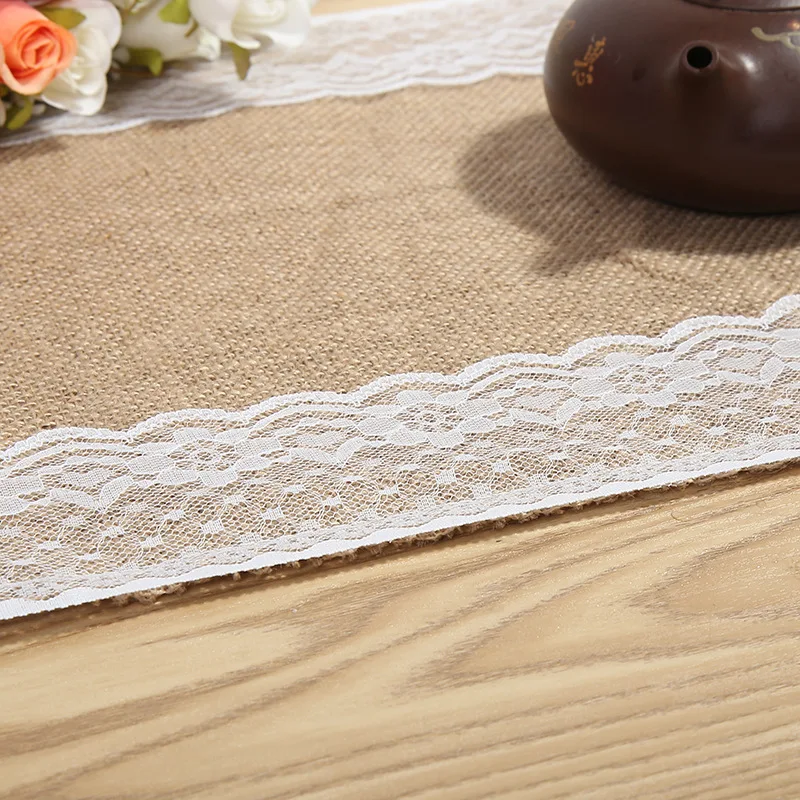 SunnyRain 10-Piece Lace Burlap Table Runners for Wedding Table Runner Christmas Decoration 30x180cm A2