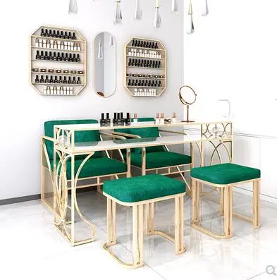 Luxury manicure table and chair set online celebrity marble manicure table wrought iron single double three economical manicure table economical imitation marble nail table and chair set ins