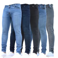 Горячие новые мужские узкие брюки Модные мужские повседневные облегающие прямые обтягивающие джинсы на молнии мужские длинные брюки