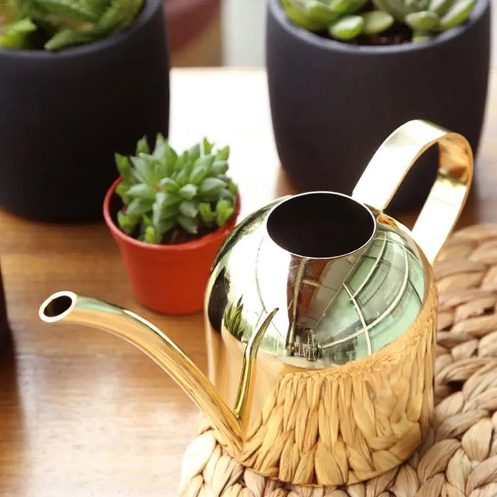 500/1000ML Watering Pot Stainless Steel Long Mouth Green Plant Watering Can Golden Kettle Small Gardening Tool watering can watering pot flower watering pot
