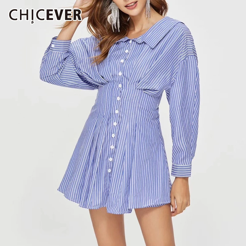 CHICEVER/женский костюм в полоску с отворотным воротником и рукавами-фонариками