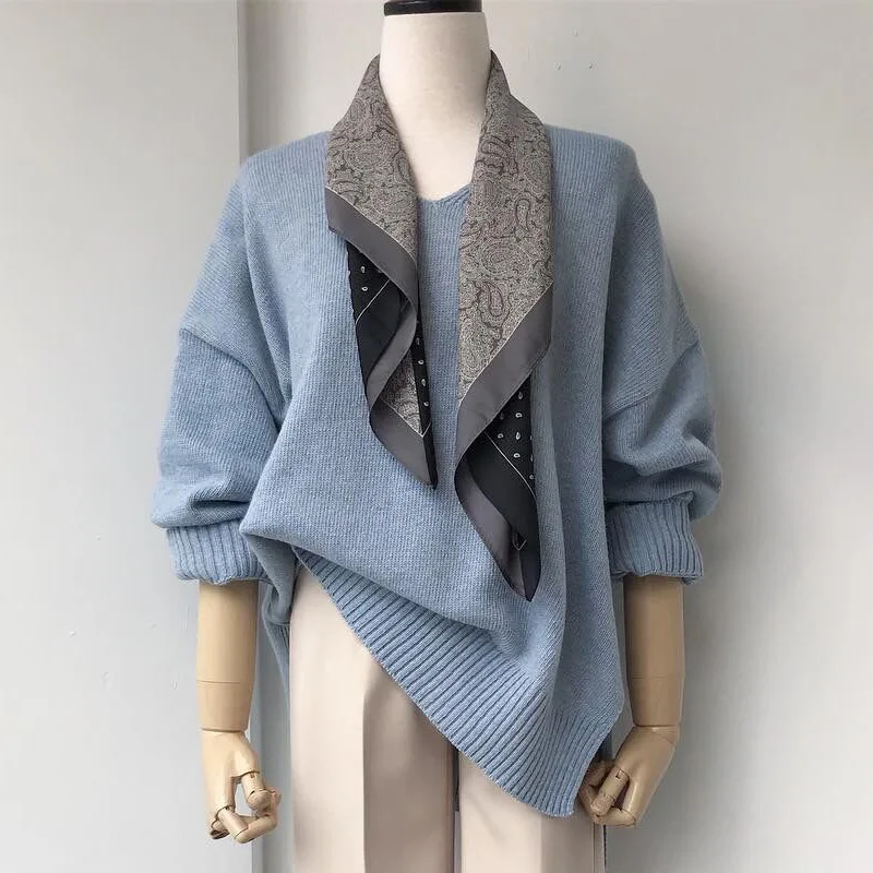 

2020 New Summer Long Skinny Hair Tie Scarf Multifunctional Cashew nuts Stripe Printed Silk Head Scarfs for Women Handbag 70*70cm