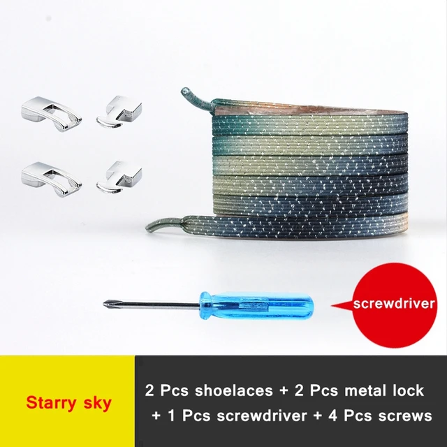 New Elastic Shoe Laces Fashion Metal Cross lock No Tie Shoelaces Suitable for all kinds of shoes child Adult flat Lazy Lace Starry sky