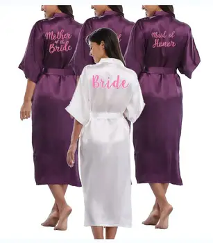 

PURPLE Womens Robe Hot Sale Faux Silk Kimono Bath Gown Female Sexy Bathrobe Nightgown Mujer Pijama Size S M L XL XXL XXXL Zh02A