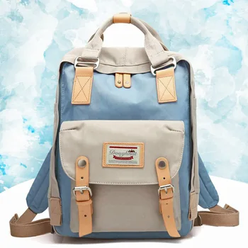 

Mummy Bag doughnut backpack female Korean version color contrast student canvas schoolbag computer bag fashion female bag