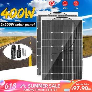 

400W/200W 18V Solar Panel Semi-flexible Monocrystalline Solar Cell DIY Cable Waterproof Outdoor Connector Battery Charger