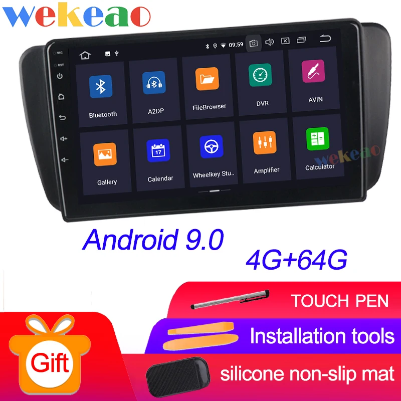 Wekeao Touch Screen 9'' Android 9.0 Car Radio Automotivo For Seat Ibiza 6j Car Dvd Player Android A