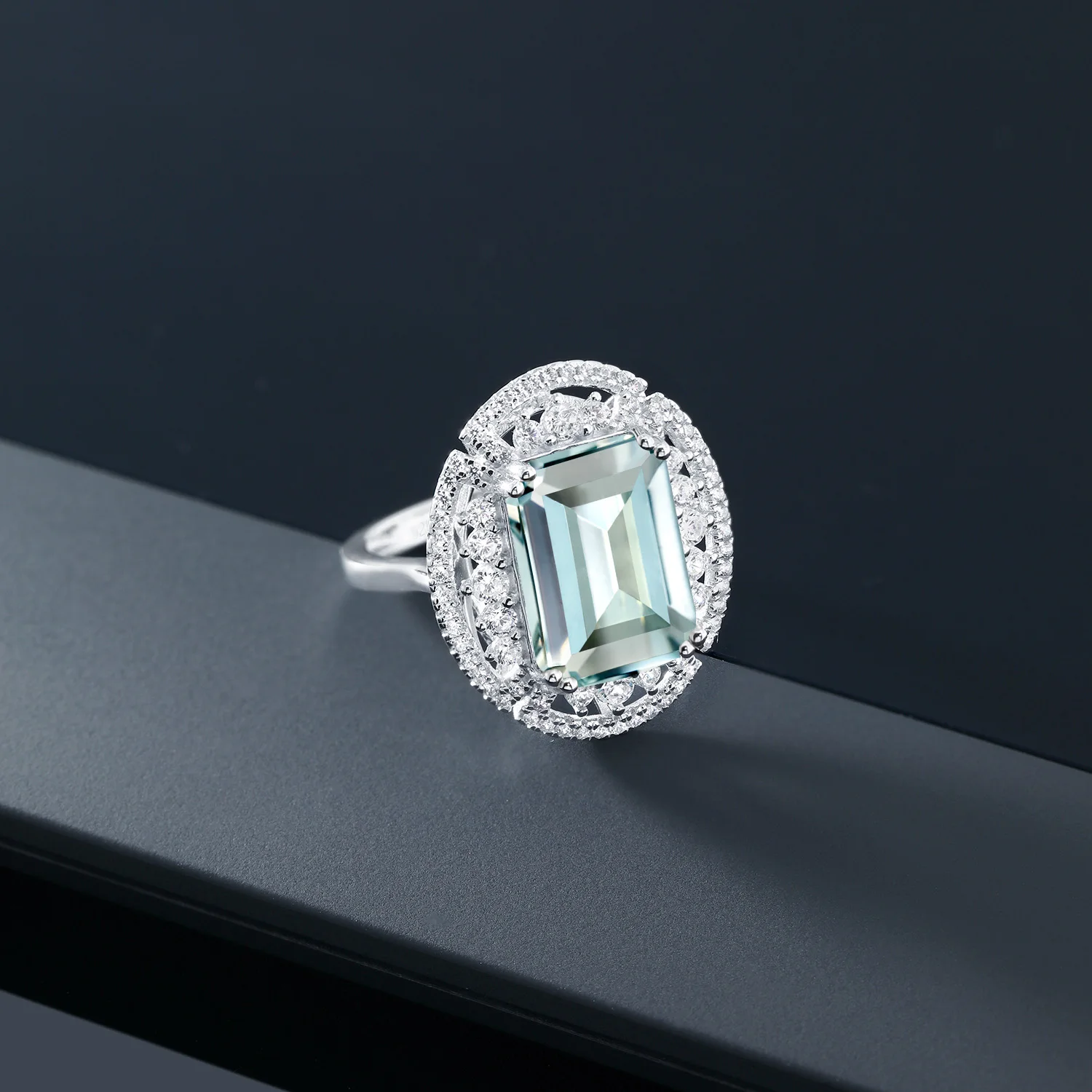 GemStoneKing 7,41 карат восьмиугольник небесно-голубой искусственный аквамарин 925 пробы серебряные винтажные коктейльные кольца для женщин хорошее ювелирное изделие