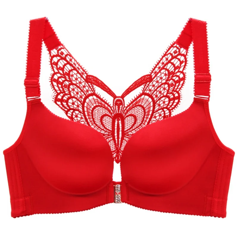 

Front Buckle Fashion Gathered Bra Large Size Women Lace Bras Butterfly Beauty Back Gathered Bra