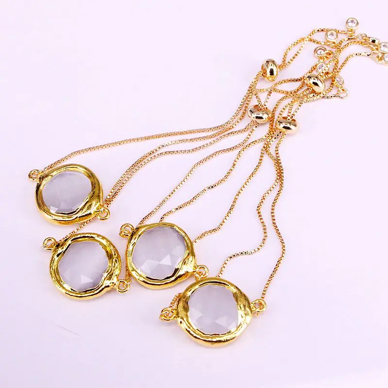 6 шт., круглая Монета Форма кошачий глаз граненый камень золото Гальваническое звено цепи браслет для женщин девушек