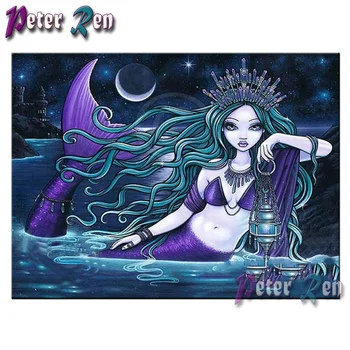 

5d Diamond painting Mermaid and moon DIY Square\Round Rhinestones diamond Embroidery Mosaic pictures girl decoration gift