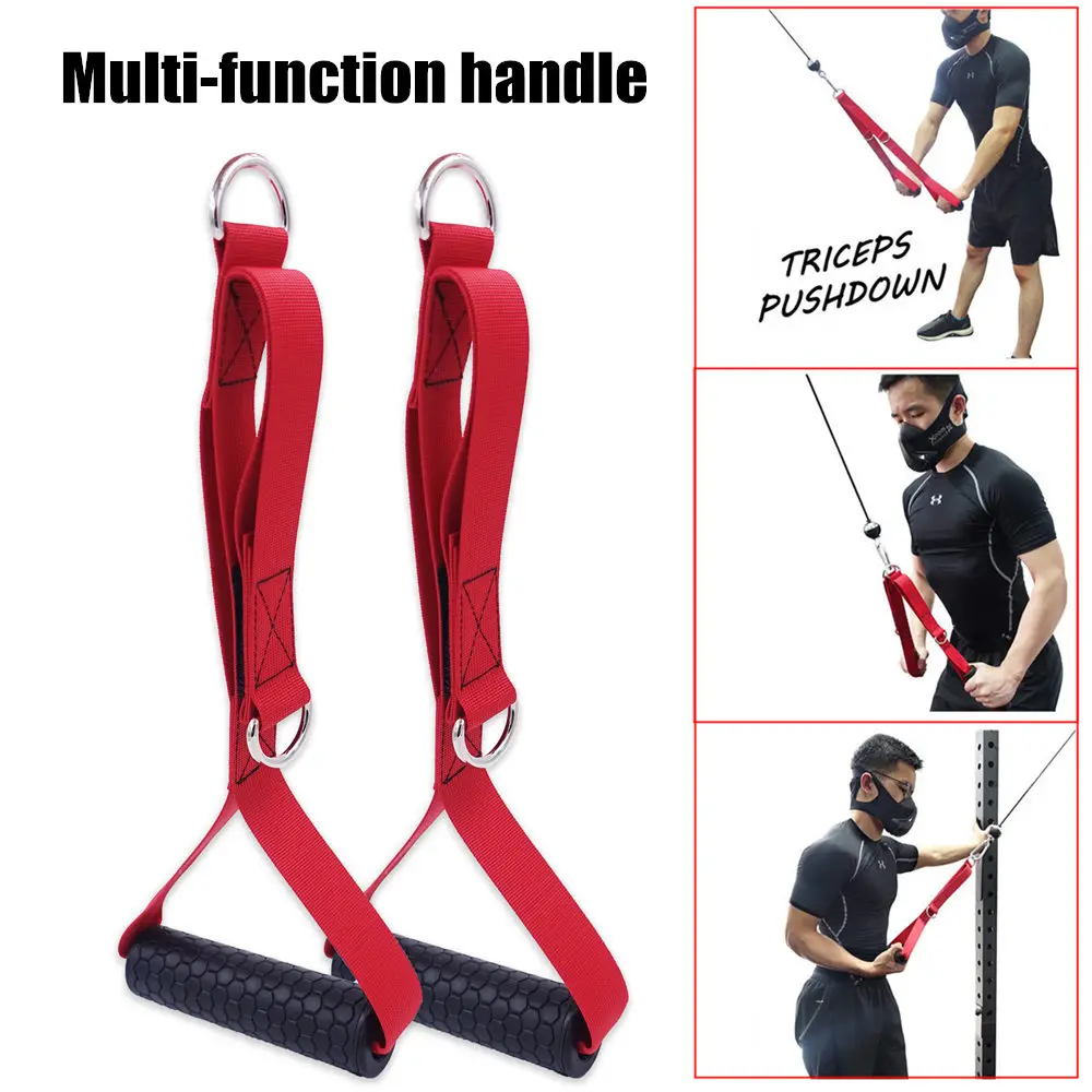 Fitness Cable Pulley Fitness Pulley Cable Fitness Pulley Multifunction Gym Cable Machine Handles Tricep Press Pulldown Attachment Durable Heavy Double D-Rings Strong Webbing