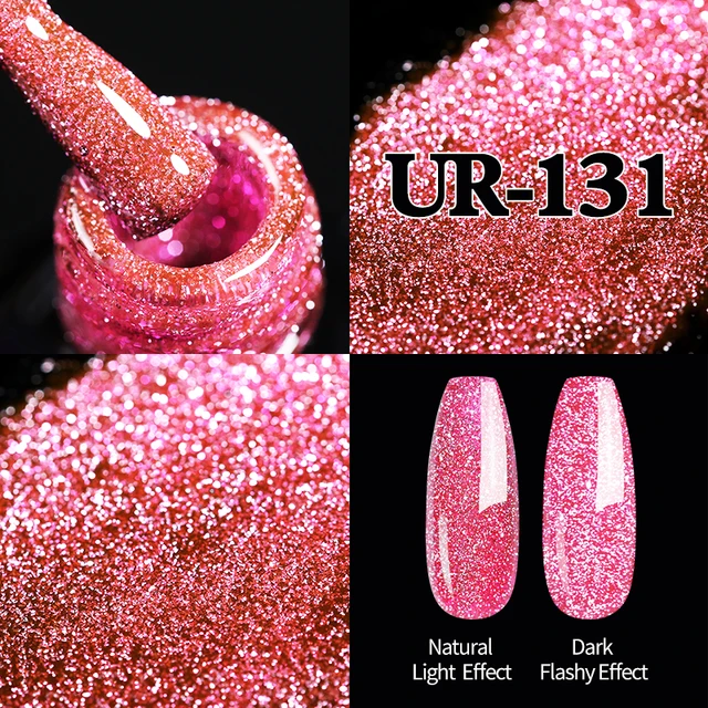 UR SUGAR 7.5ml Pink Reflective Glitter Gel Nail Polish Silver Purple Sequins Soak Off UV Gel Nail Art Manicuring Nail Gel Reflective-131