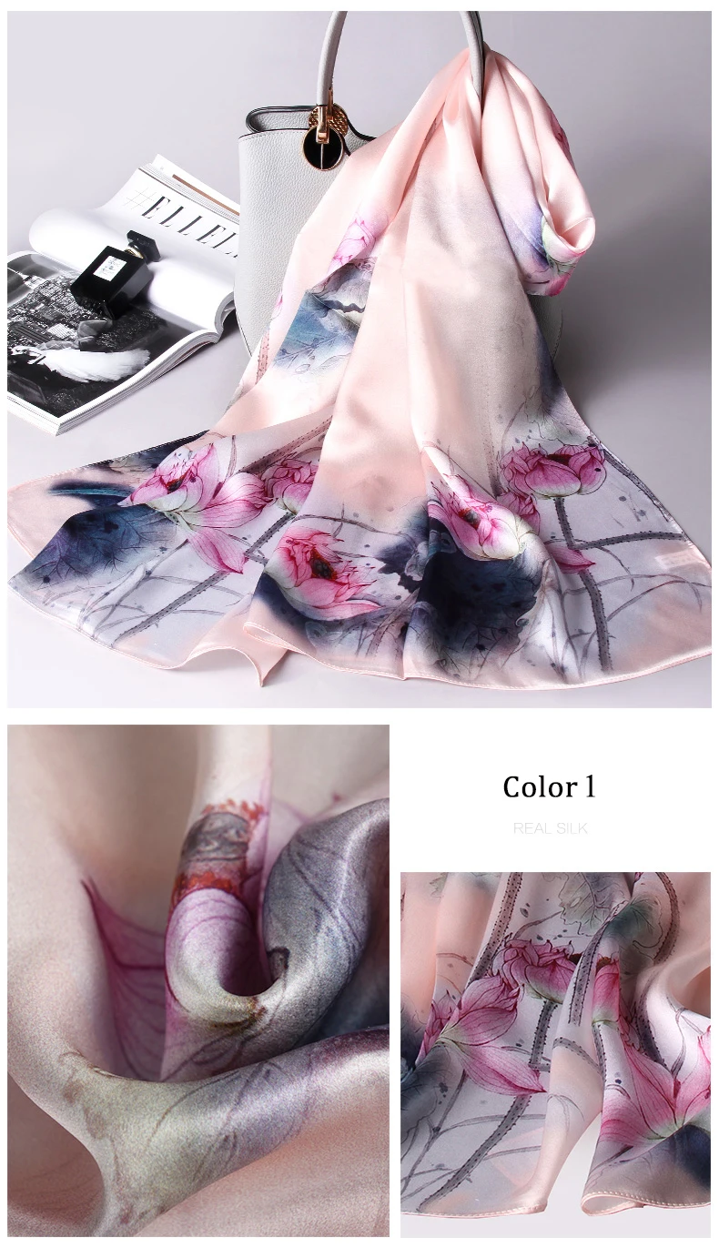 Pure Real Silk Scarf Women Colorful Shawls Wraps For Ladies Neckerchief Long Scarves Head Scarf Foulard Femme 170X53cm