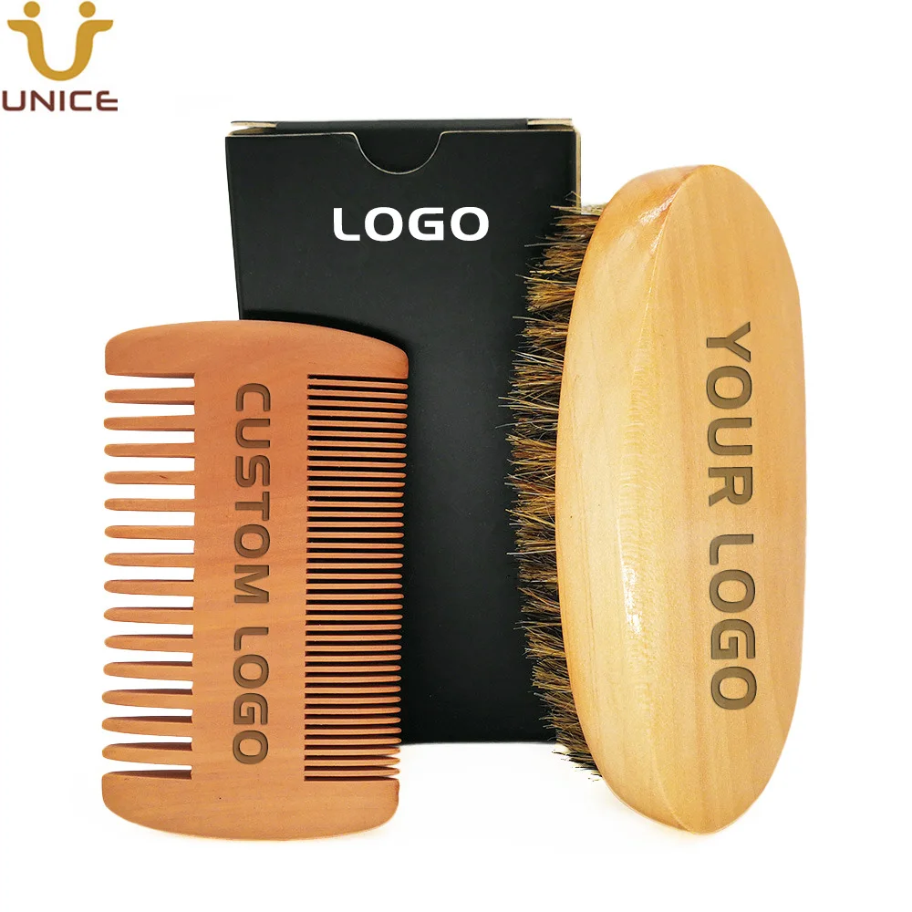 MOQ 100 Sets Custom LOGO Beard Mustache Grooming Sets Beard Brush and Dual Action Peach Wood Comb With Printed LOGO Box ophir 2 sets double dual action airbrush kit