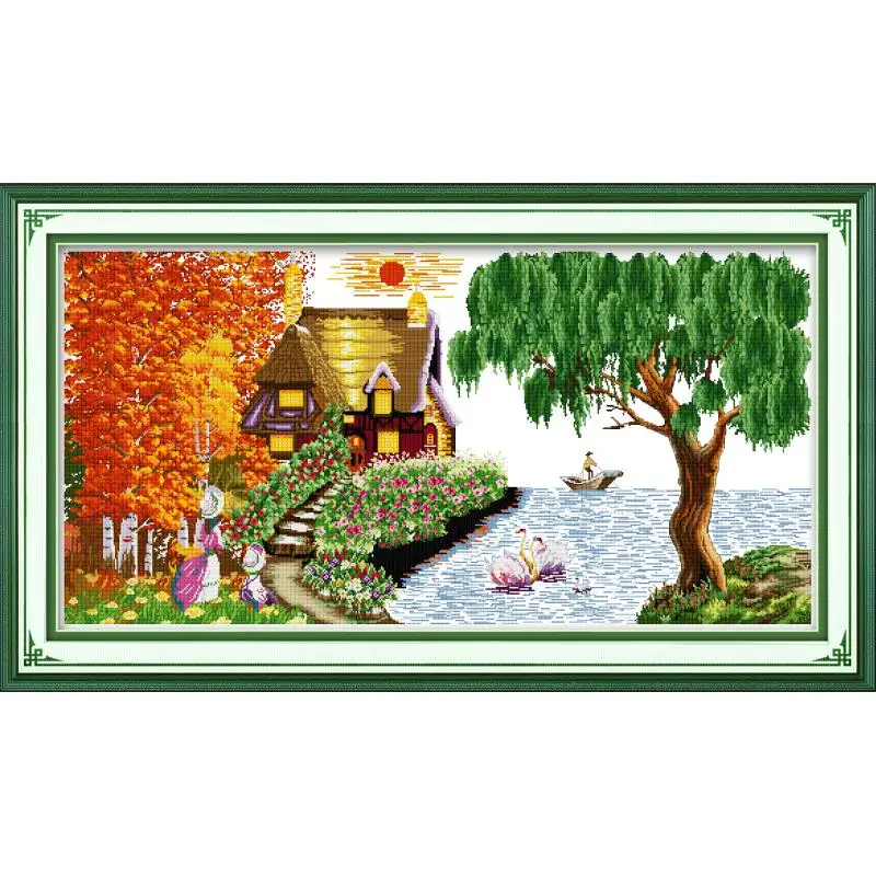

Joy Sunday Cross Stitch Dream Homes Kits Sitting Room Decorations 11CT 14CT DMS Cross Stitch Pattern Embroidery Needlework Kits