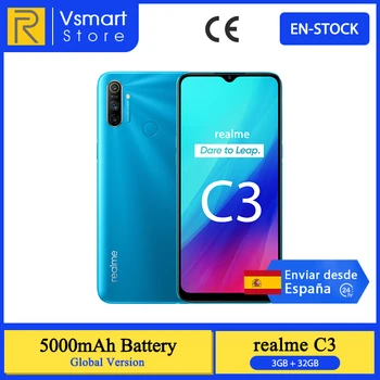 Перейти на Алиэкспресс и купить В наличии глобальная версия Realme C3 смартфон, 3 Гб оперативной памяти, 32 Гб встроенной памяти, 6,5 мини-капля Экран 12MP тройной задней Камера Helio G70...