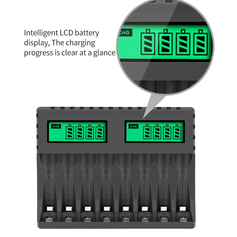 EBL Chargeur de Piles 8 Slots, avec 4PCS Piles Rechargeables AA 2800mAh et  4PCS AAA 1100mAh Ni-MH, Chargeur de Piles Rechargeables 8 Slots :  : High-Tech