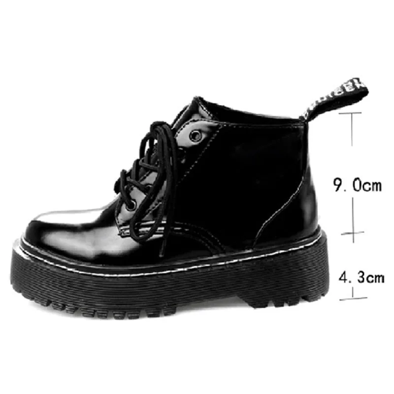 Women's Flat Platform Ankle Boots Autumn Patent Leather Boot Black Lace Up Creepers Shoes Fashion Party Footwear Drop Shipping