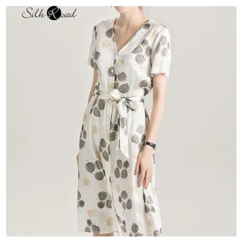 

Silviye Short sleeve shirt dress authentic silk dress women's silk fashion waist length A-line dress summer