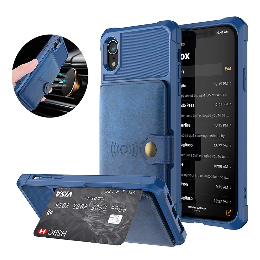 

Phone Case Anti-Fall Folio Flip Cell Phone Wallet Case with Kickstand Magnetic Car Mount Holder Cover Case for iPhone 11/11 Pro