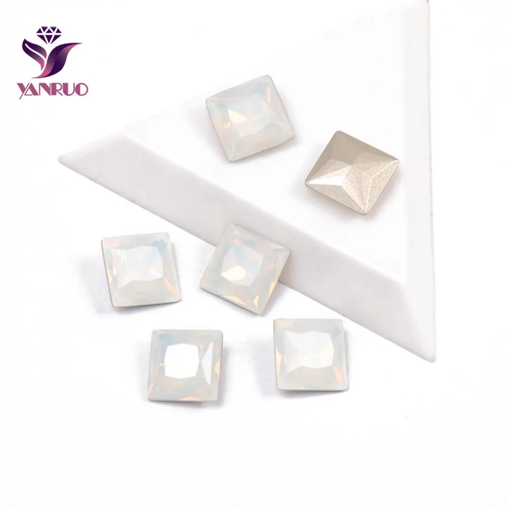 YANRUO 4447 All Sizes White Opal Princess Square Strass Glass Rhinestones Embellishments For Crafts Diy Bridal Jewelry | Дом и сад