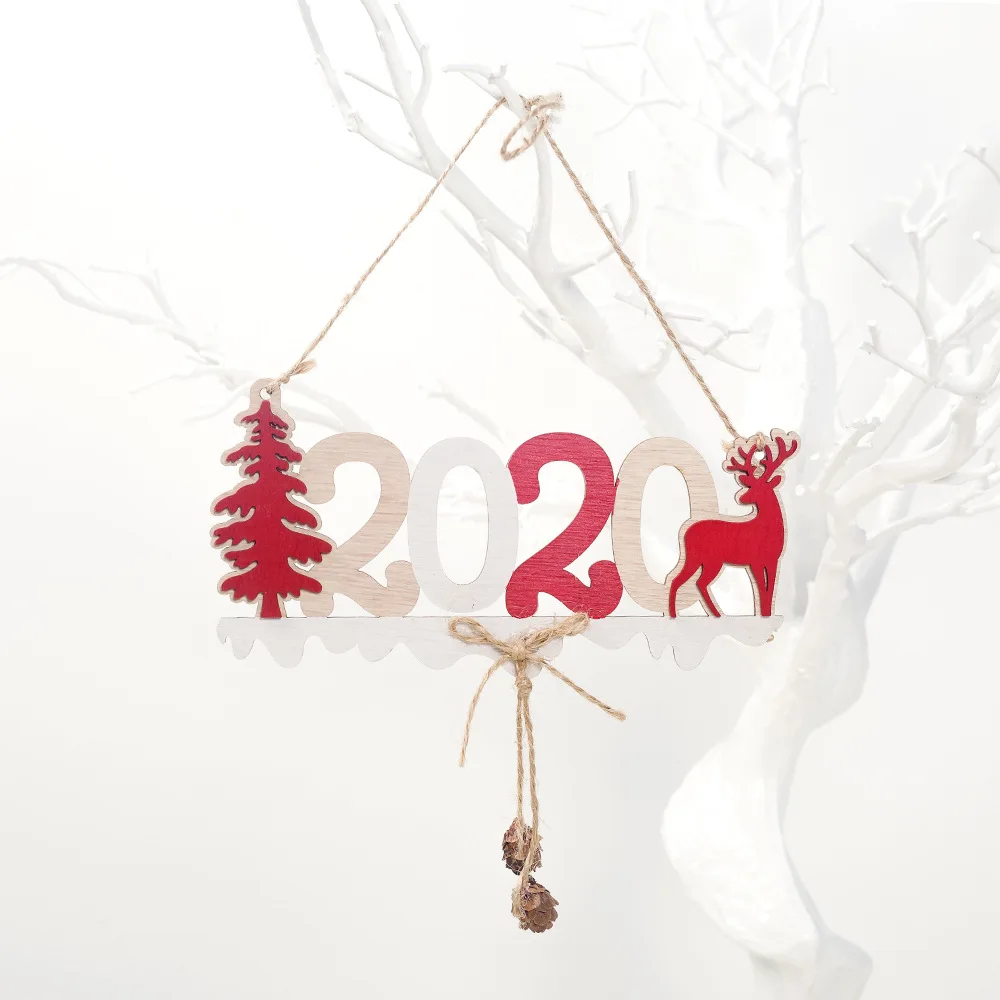

Christmas Ornaments Wooden Hanging 2020 New Year Alphabet House Plate Christmas Hollow Decoration Door Hanging Pendant