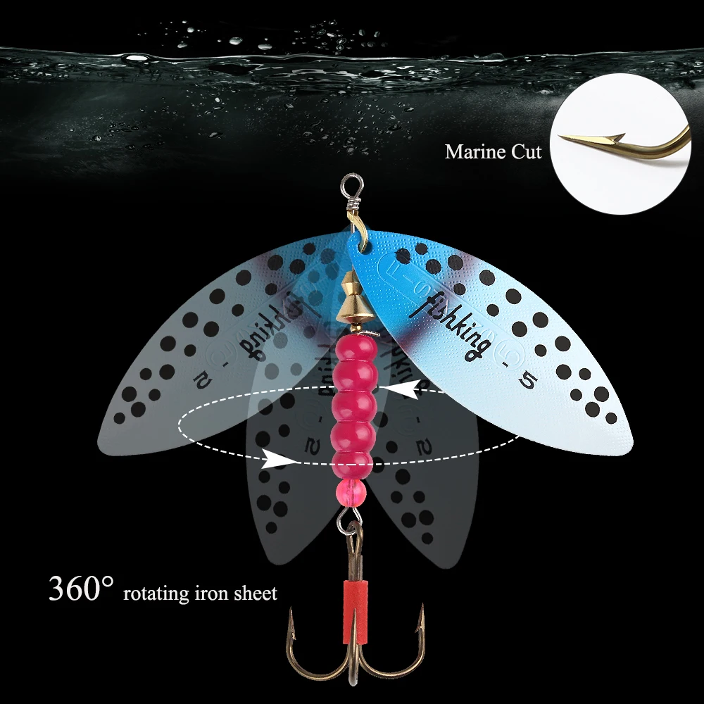FISH KING 스피너 미끼, 스푼 미끼, 파이크 금속, 트레블 후크, 인공 배스 미끼, 낚시 미끼, 4.4g, 7.1g, 12.6g, 17.7g, 26.2g
