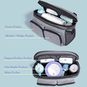 

Easy Clean Multi Pockets Hanging Organizer Outdoor Wear Resistant Universal Oxford Cloth Storage Bag Baby Stroller Portable