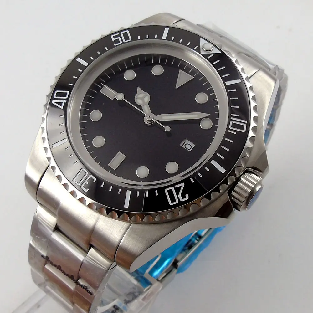 Japan NH35 24 Jewels Automatic Male Wristwatch Ceramic Bezel Insert Date 43mm Black Sterile Dial Deployment