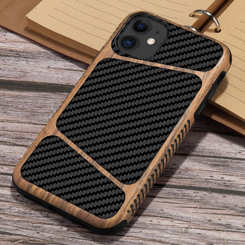 Уникальный, из углеродного волокна чехол для телефона для iPhone 11 Pro Max Xr X Xs премиум деревянный чехол для iPhone 8 Plus 7 противоударный элегантный чехол