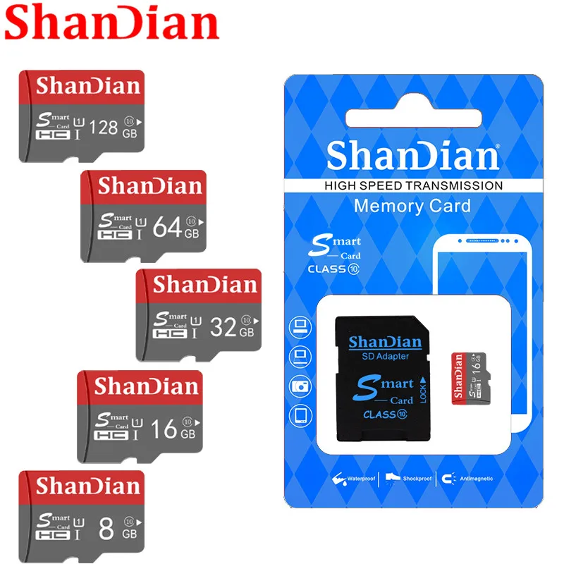 SHANDIAN Smart SD Card 32GB High Speed Class 10 16GB/64GB Real Capacity 128GB Mini SD Memory Card TF Card for Smartphone