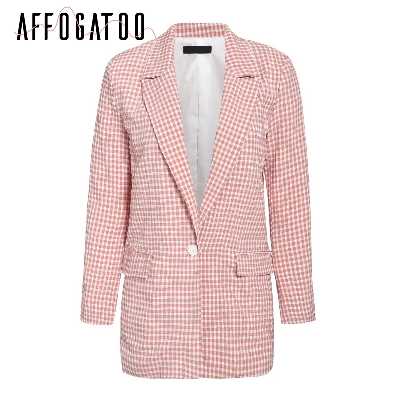 blazer Afogafoo повседневные осенние зимние клетчатые розовые куртки-блейзеры женские элегантные офисные женские брюки с длинными рукавами Блейзер Костюмы верхняя одежда женская - Color: blazer