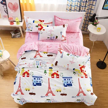 

High quality Paris tower bedding set cotton Double bed fashion quilt cover sheet/ bed linen- dekbedovertrek -housse de couette