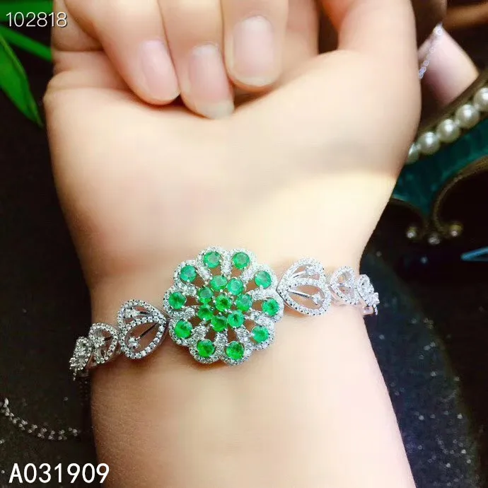 

KJJEAXCMY boutique jewelry 925 sterling silver inlaid Natural Emerald ladies bracelet support detection luxurious exquisite