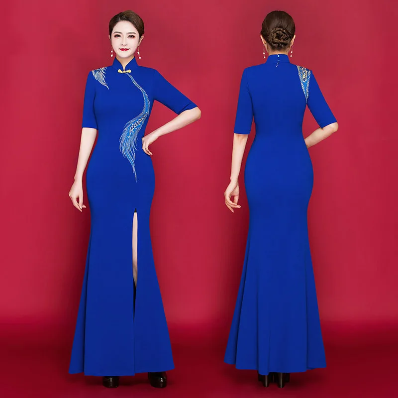 

Mandarin Collar Party Dresses Gown Women Satin Plus Size 3XL 4XL 5XL Cheongsam Sexy Qipao Sheath Chinese Traditional Vestidos