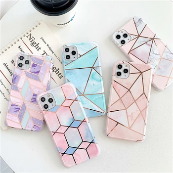 

50Pcs Wholesale Plating Line Marble Phone Case For iPhone 12 11 Pro Max X XS Max XR 7 8 Plus SE2 Colorful Texture Cover For i12