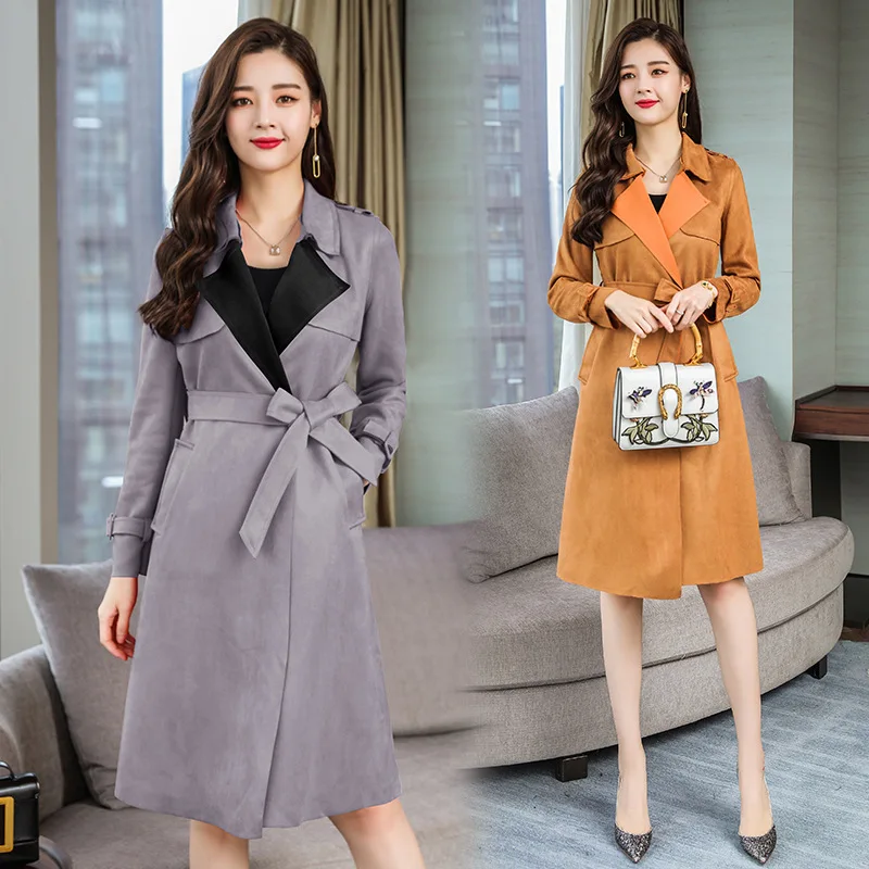 

Autumn Clothing New Style Slim Fit Suede WOMEN'S Trench Coat Mid-length Casual Large Size Coat Women's Fashion