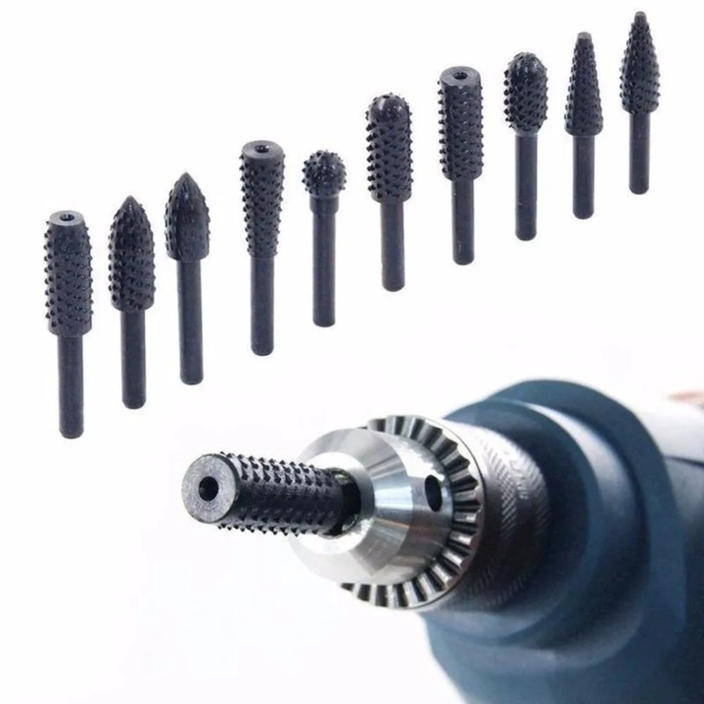 10pcs/set Coarse-tooth Carbide Tungsten Steel Single-cut Rotary Files Metal Grinding Woodworking Tools Carving Head