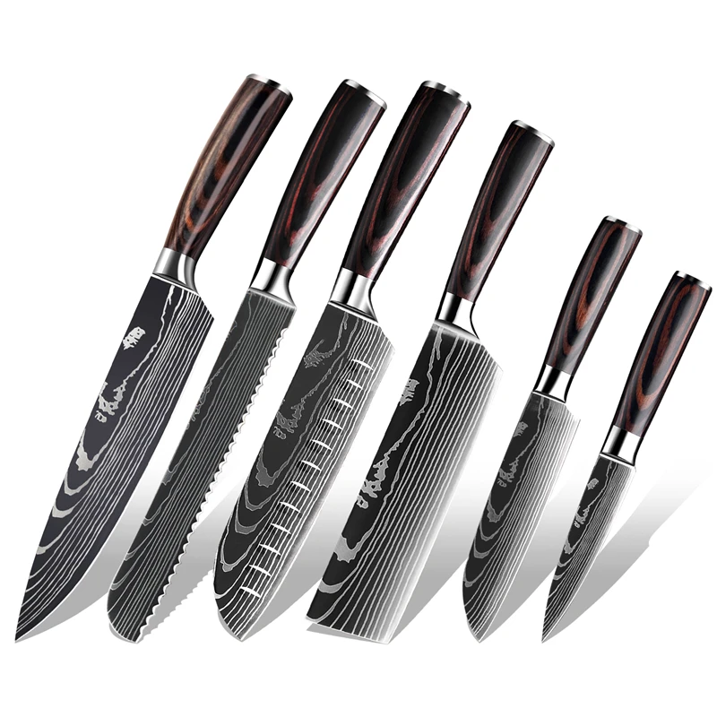Stainless Steel Laser Damascus Pattern Sharp Chef Knife Santoku Cleaver sushi knife Slicing Utility Knives Kitchen Accessories|Kitchen Knives| - AliExpress