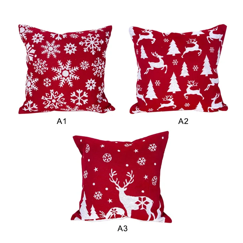 

Pillowcase Red Christmas Pattern Printed Throw Pillow cover Sofa Soft Cover Snowflake Square Pillowcase Cover 1PC