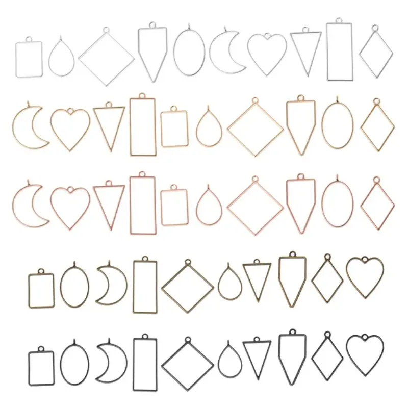 

50Pcs Assorted Geometric Hollow Frame Tray Pressed Flower Pendant Jewelry Making U4LE
