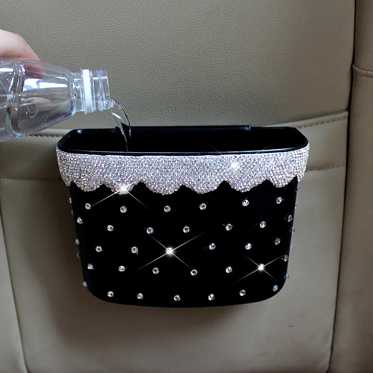 

Rhinestone Diamond Trash can car Interior car Cute Female Front row Creative Storage Garbage Box