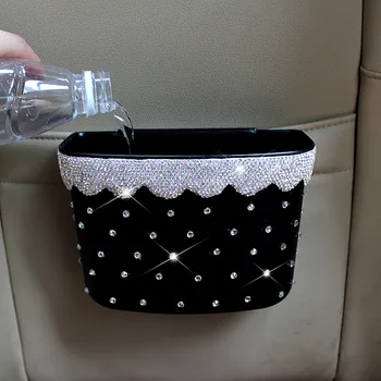 

Rhinestone Diamond Trash can car Interior car Cute Female Front row Creative Storage Garbage Box