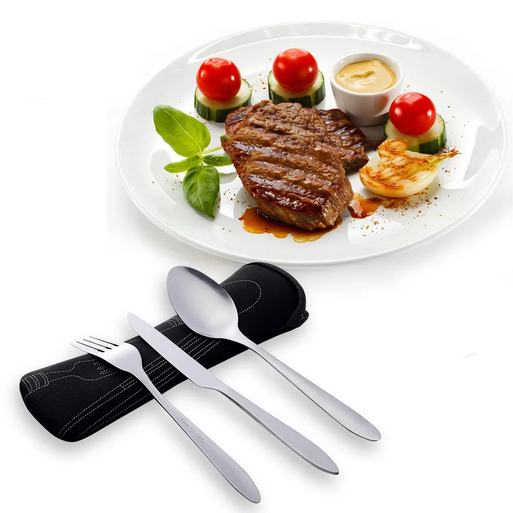 

3PCS Stainless Steel Cutlery Set Portable Spoon Fork Knife Travel Picnic Western Tool Set Kitchen Accessories For Home Outdoors