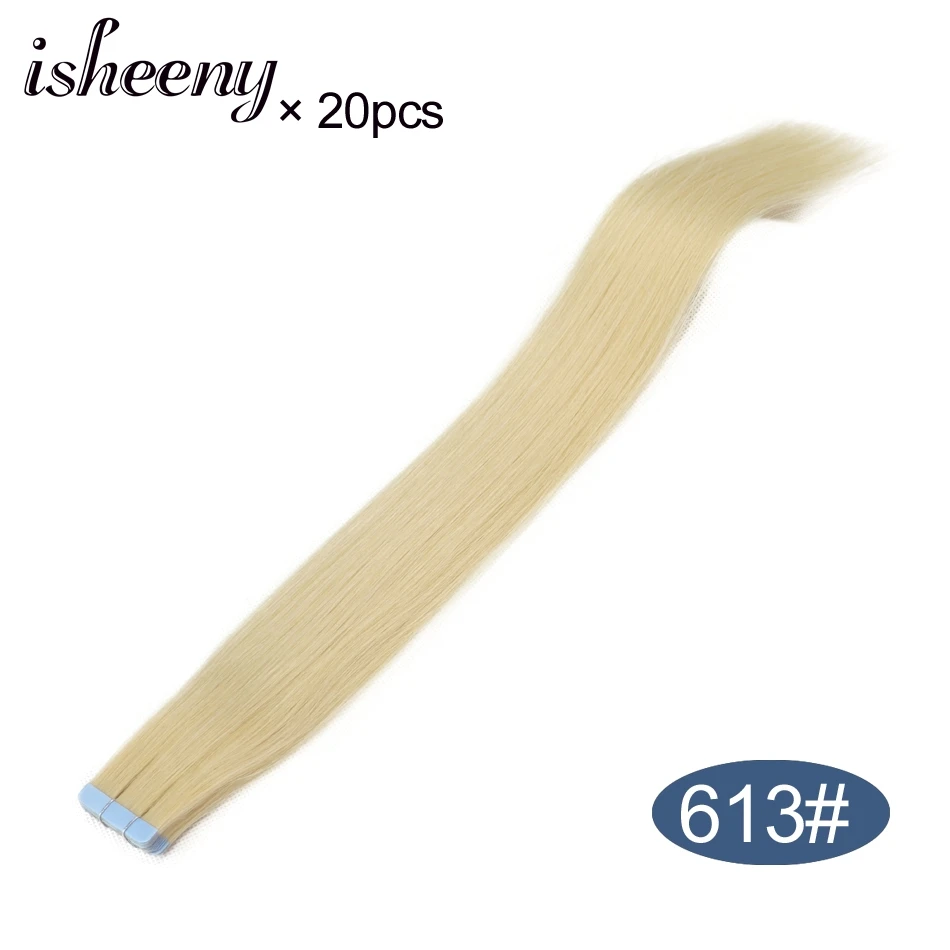 Isheeny человеческих волос ленты расширения прямой 1"-24" уток кожи бесшовных волос образцы для салона волос тестирования - Цвет: #613
