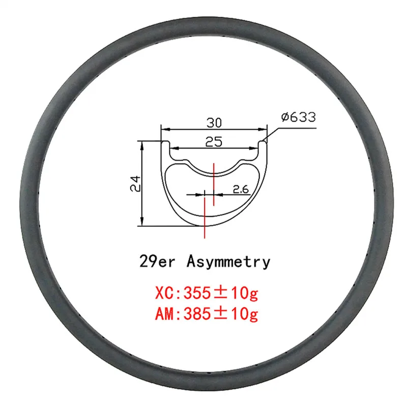 Асимметричный карбоновый обод 29er диск XC AM MTB 30 мм x 24 мм Глубокий кросс страна все горы смещение 2,6 мм Асимметричный 29 дюймов диски UD матовый