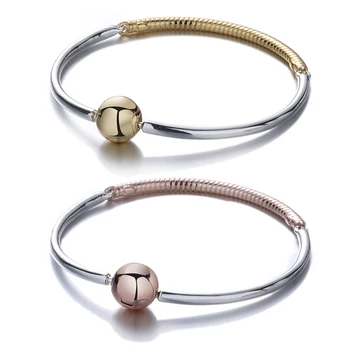 

Authentic 925 Sterling Silver Two-tone Moments Three-Link Bangle Fit pan Charm Bracelet DIY Jewelry For Women Bracelet