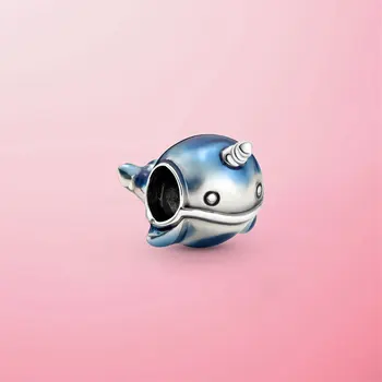 

High Quality 925 Sterling Silver Shimmering Narwhal Charm Beads Fit Original Pandora Bracelet 2020 Summer New Arrival Jewelry